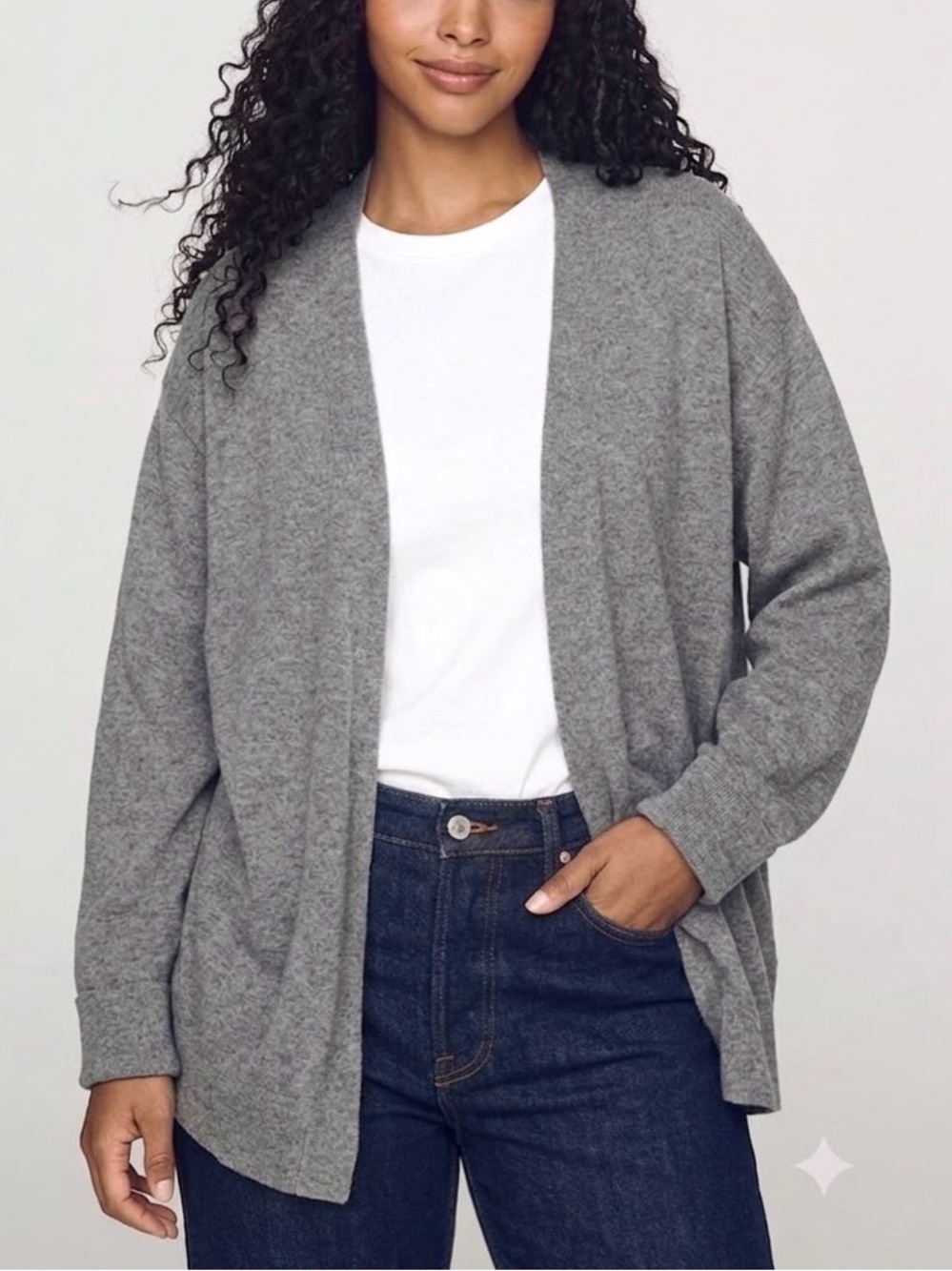 Oak + Fort Long Cardigan Sweater Womens Size XL Solid Grey Cotton Knit Waterfall